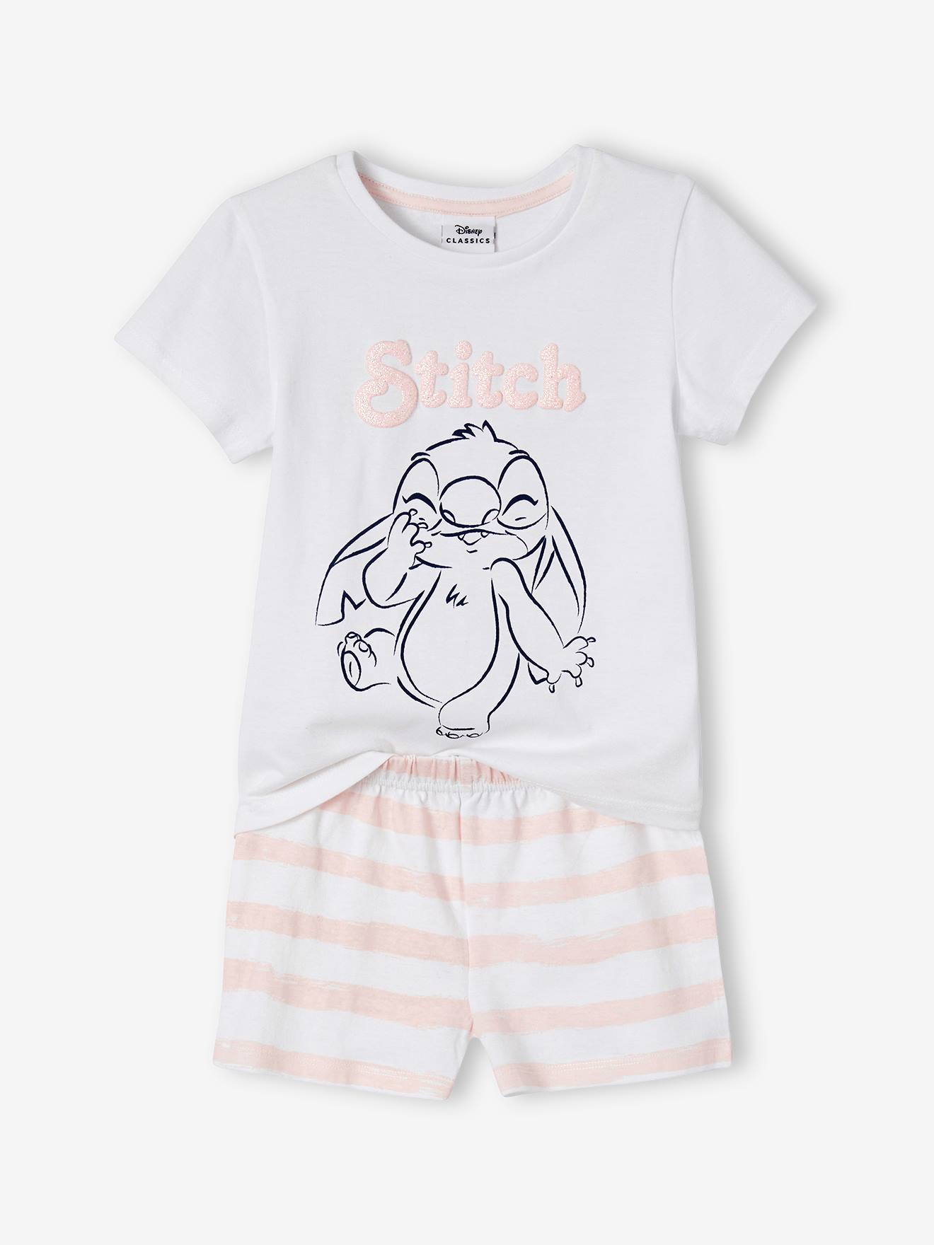 Pyjashort fille DS® Stitch rayé rose