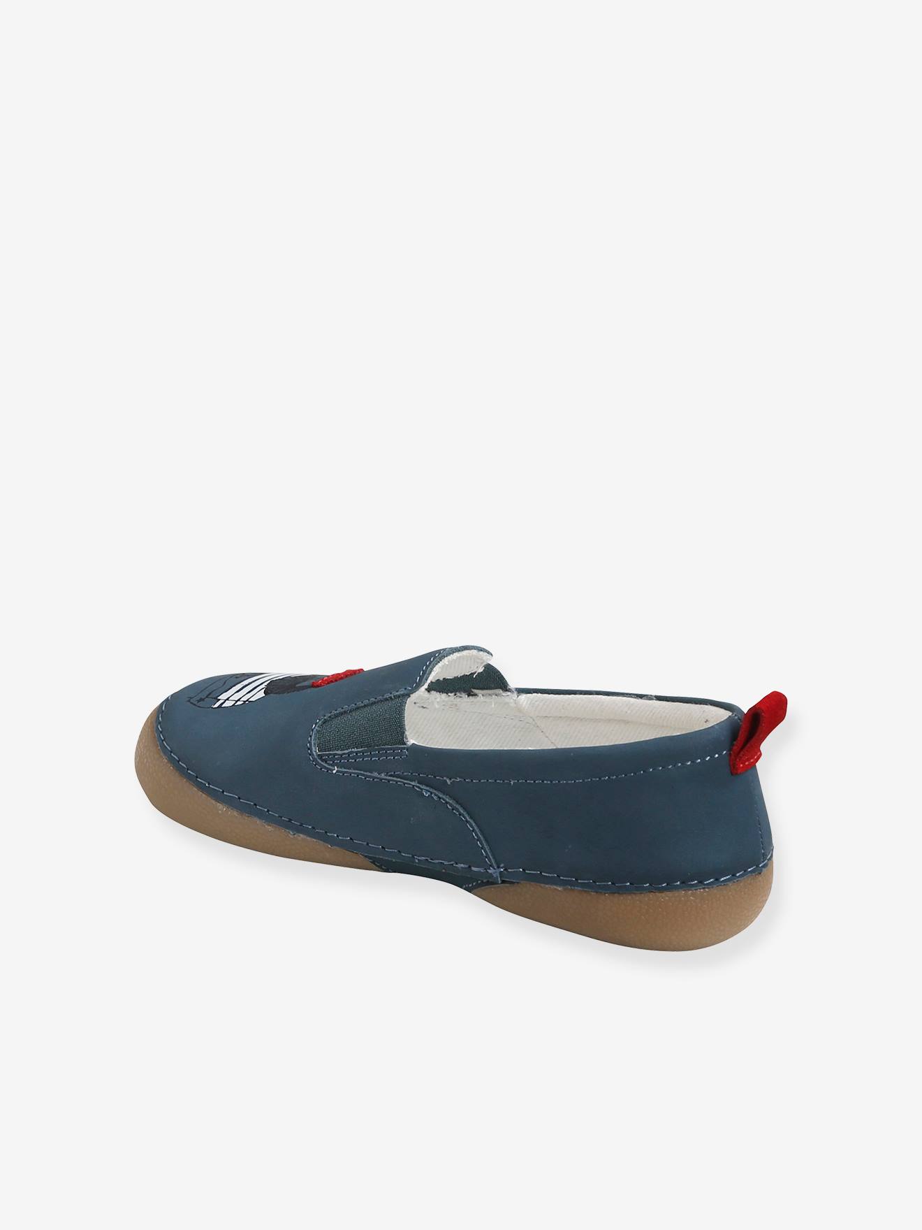 Chaussons élastiqués garçon en cuir bleu