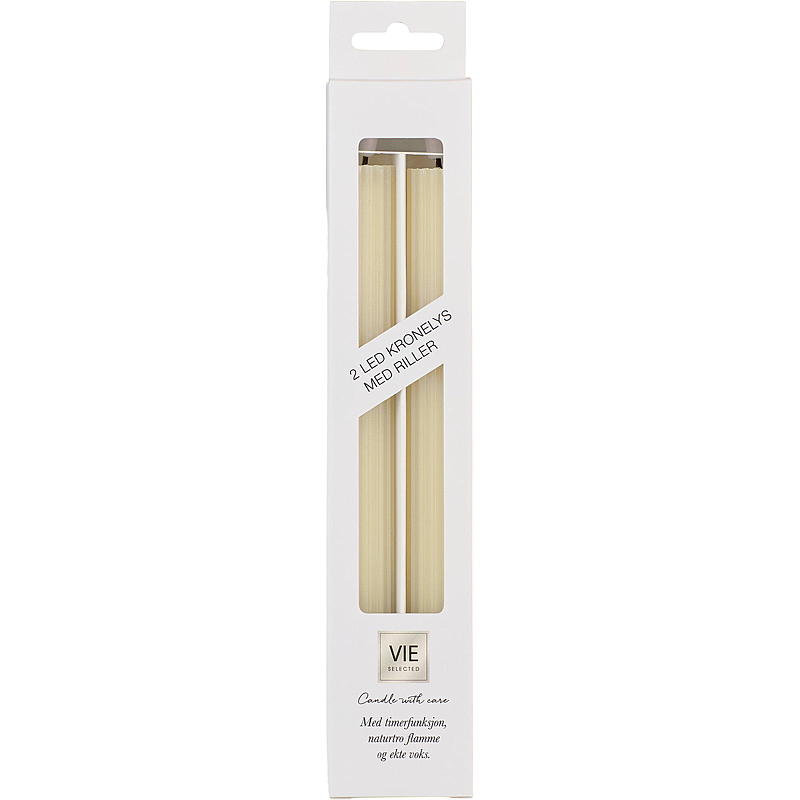 Vie Selected Kronelys 2-pk 24 cm rille LED timer elfenben