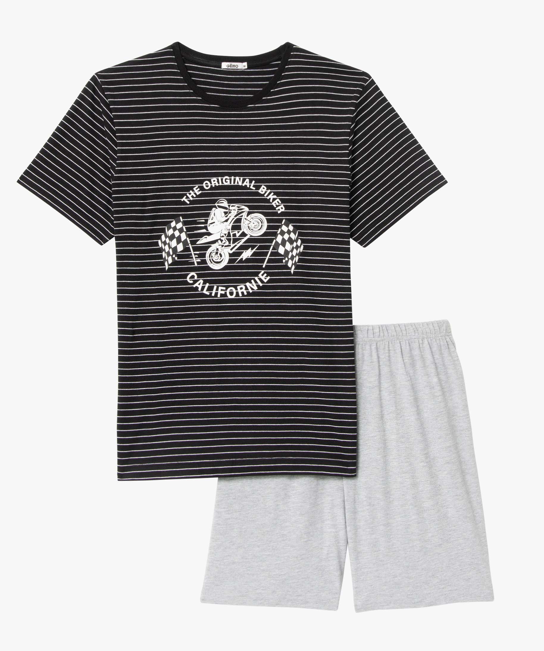 Pyjashort homme mix&match imprimé biker et rayures gris clair | GEMO