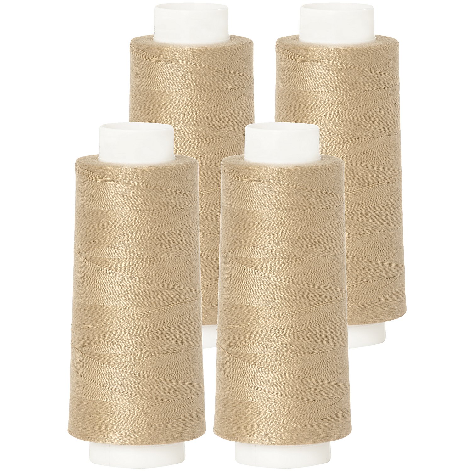 buttinette Overlockgarn im 4er-Pack, Stärke 120, 2500m-Spule, beige