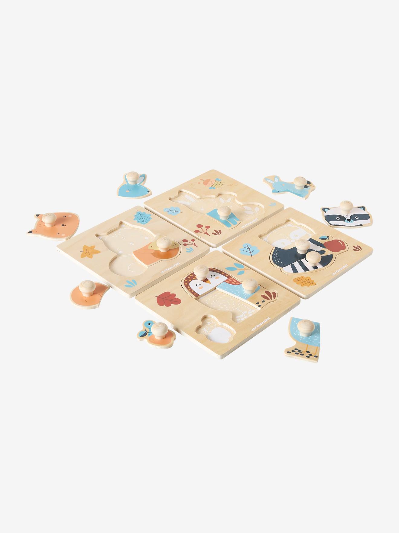 Lot de 4 puzzles boutons LES AMIS DE LA FORÊT en bois FSC® bois