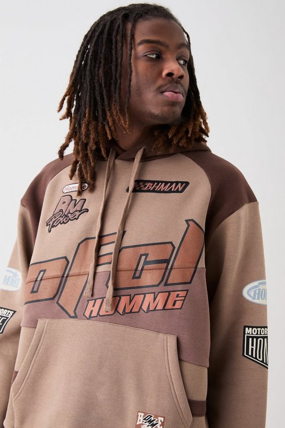 Kastiger Oversize Hoodie mit Moto-Applikation