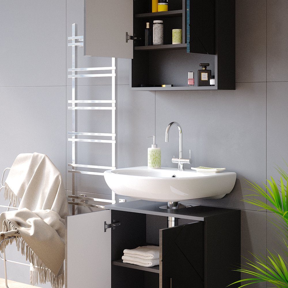 Vicco Badezimmer-Set Badmöbel Badezimmermöbel Irma Anthrazit Hochglanz Set 1, (3-St., 3-er Set)