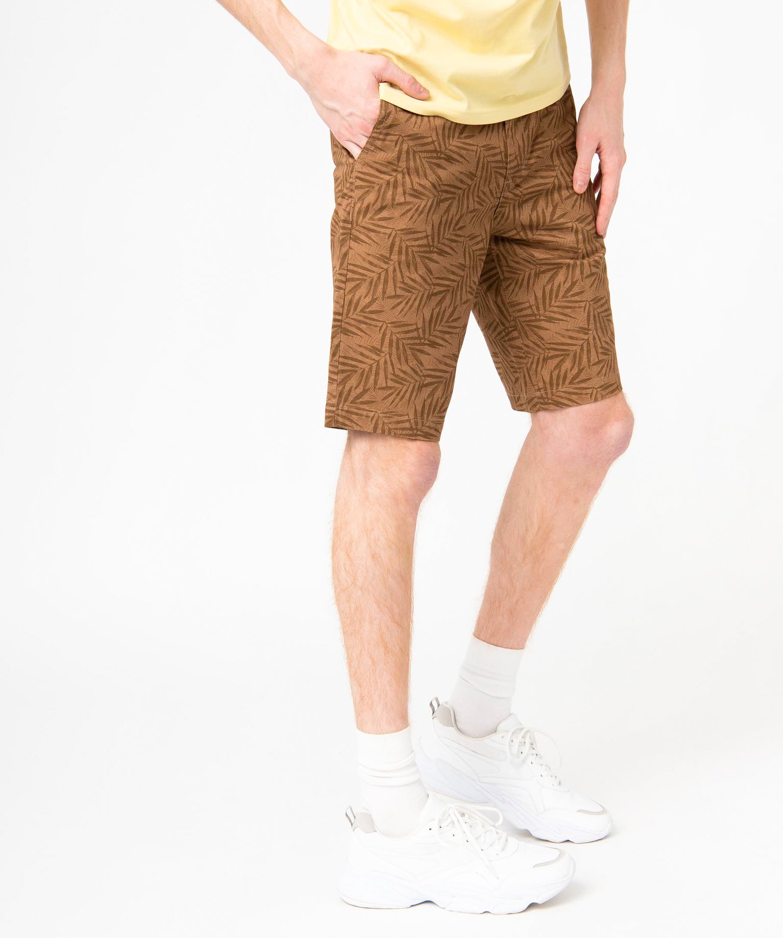 Bermuda homme coupe chino en toile stretch imprimée marron | GEMO