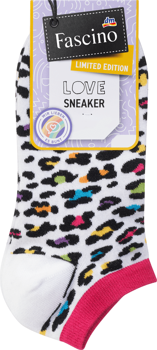 Sneaker Socken mit Leo-Muster weiß & bunt, Gr. 39-42, 1 St