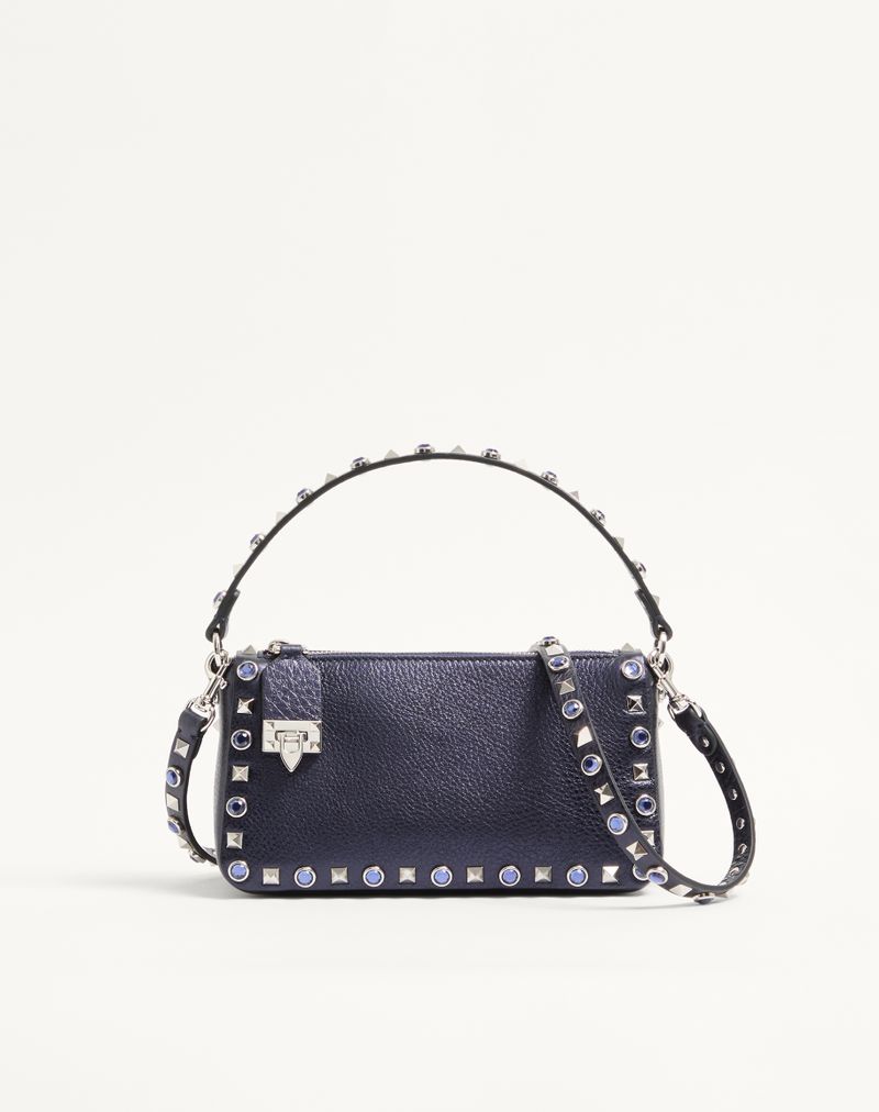 Valentino Garavani Rockstud Lille Skuldertaske i Lamineret Kalveskind med Cabochonsten