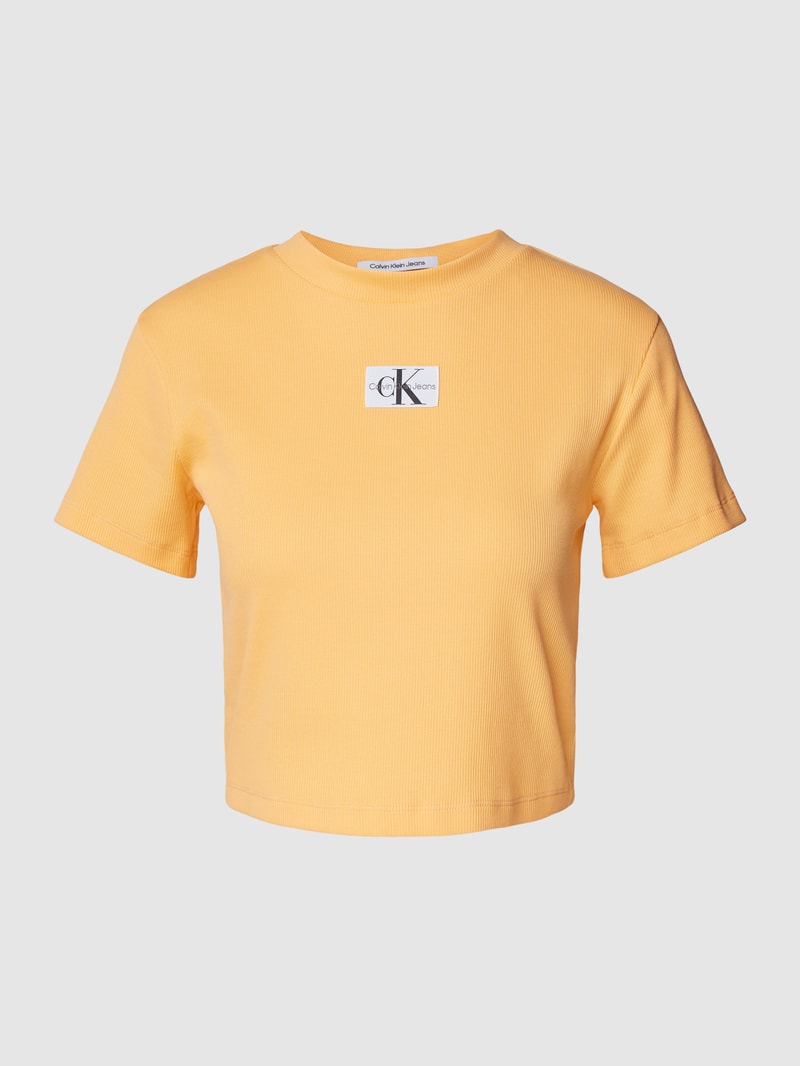 T-Shirt in Feinripp-Optik Modell 'BADGE' in orange