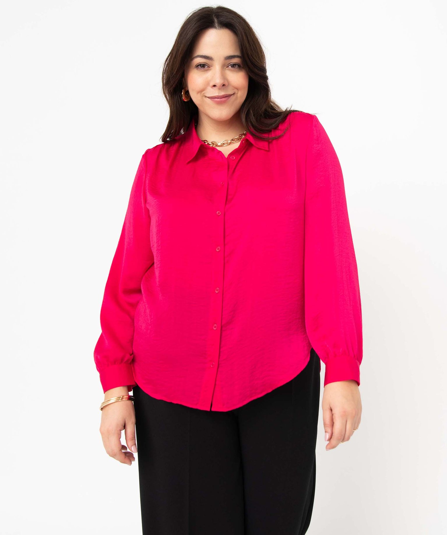 Chemise femme grande taille en matière satinée rose | GEMO