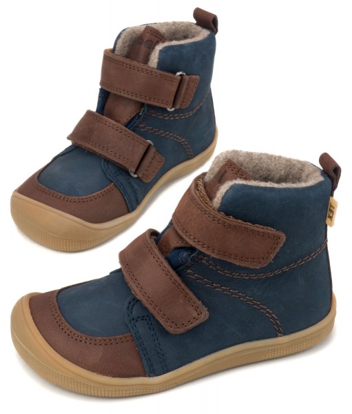 Koel bare+ ~ Karo HighCut Klettschuh Wollfleece + Tex ~ Navy/Brown