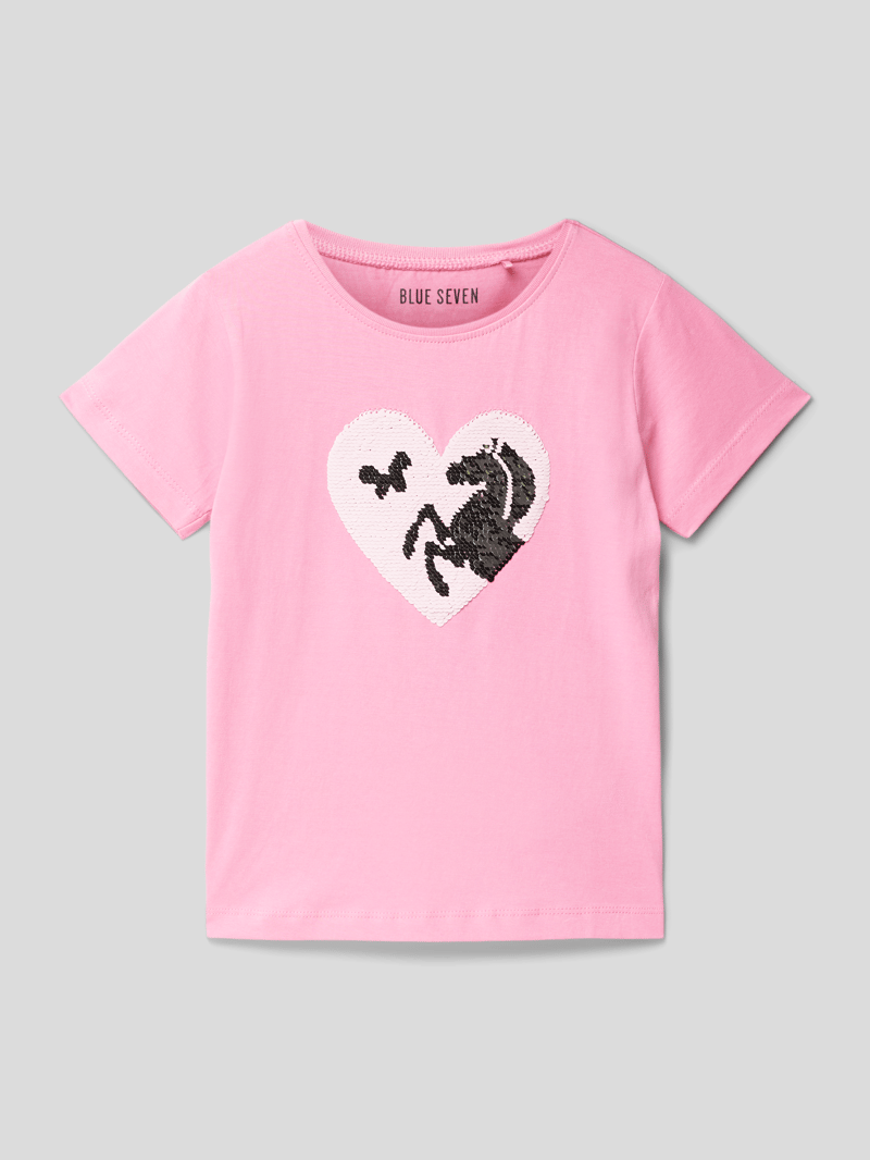 T-Shirt mit Paillettenbesatz in pink