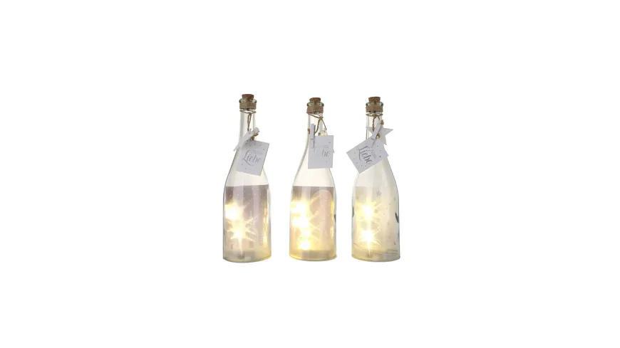 GILDE Glas 5-LED Sekt-Flaschenpost H=28cm klar