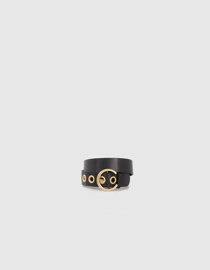 Ceinture noire en cuir avec maxi œillets Femme