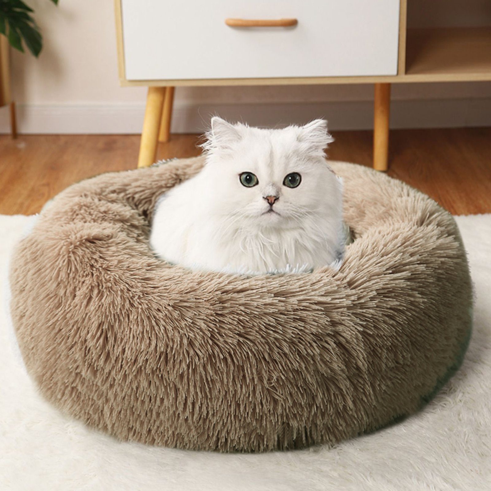 CALIYO Tierbett Tierbetten 60 cm, Waschbar Flauschiges Hundebett Katzenbett, für Katzen und kleine Hunde, plüsch Katzenkissen rund