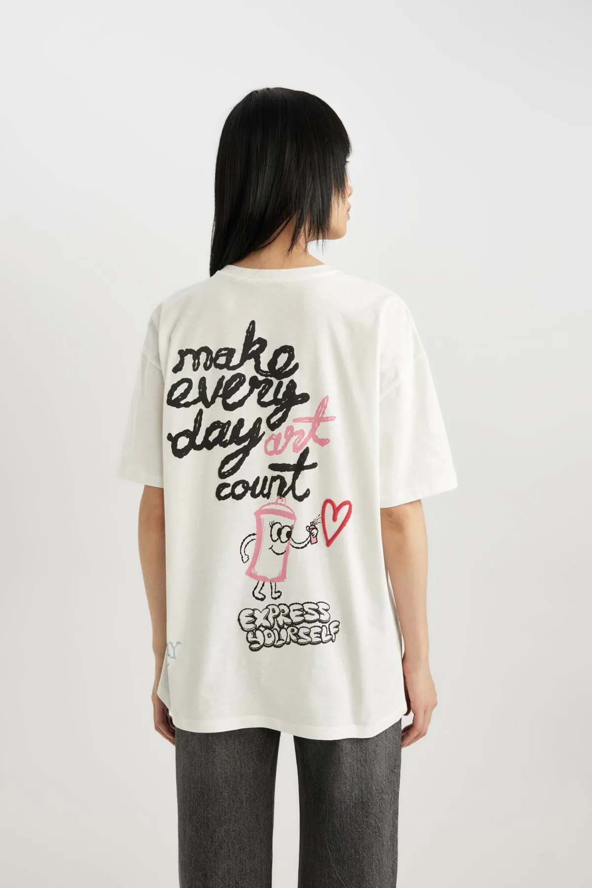 DeFacto  Unisex Cooles Oversize-T-Shirt mit Rückenaufdruck, kurzärmelig, B7046ax24sm