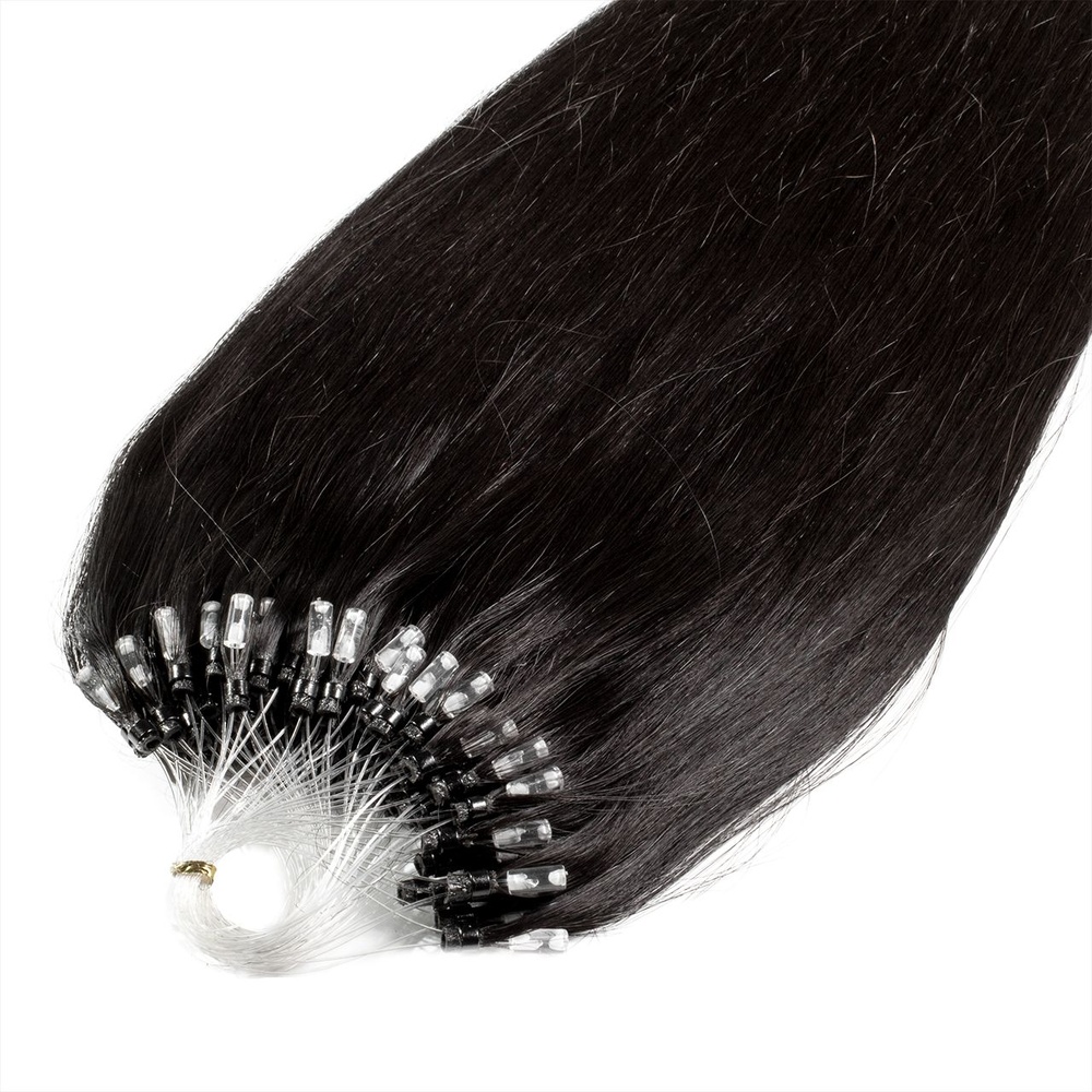 hair2heart Extensions à froid Microring Premium cheveux naturels #1b Noir naturel 0.5g extensions