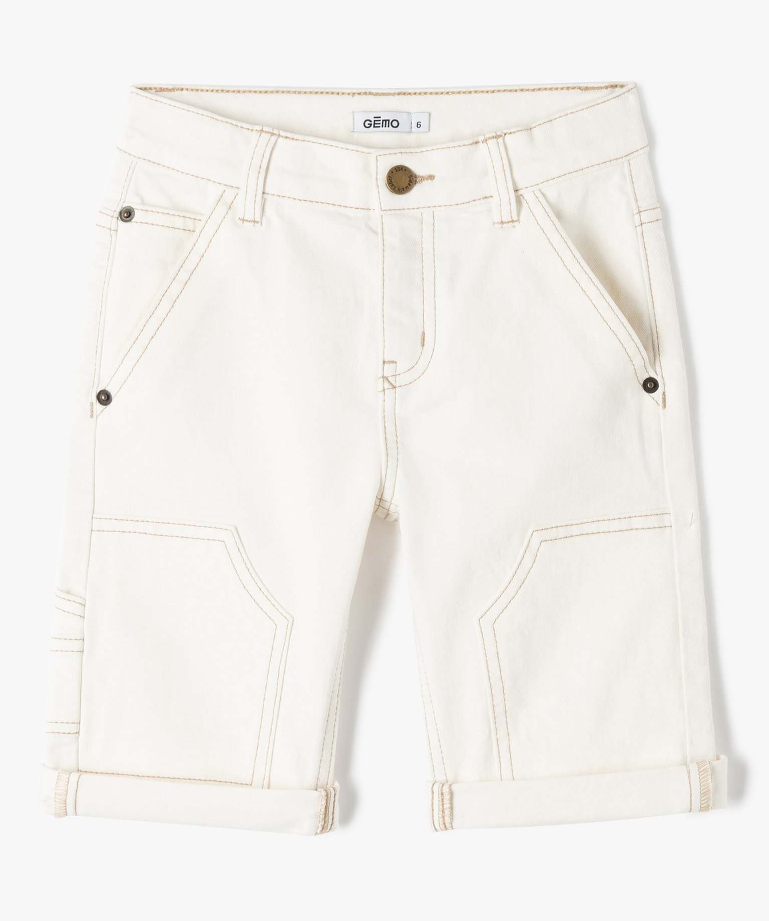 Bermuda Garçon en denim avec surpiqres contrastantes ecru | GEMO
