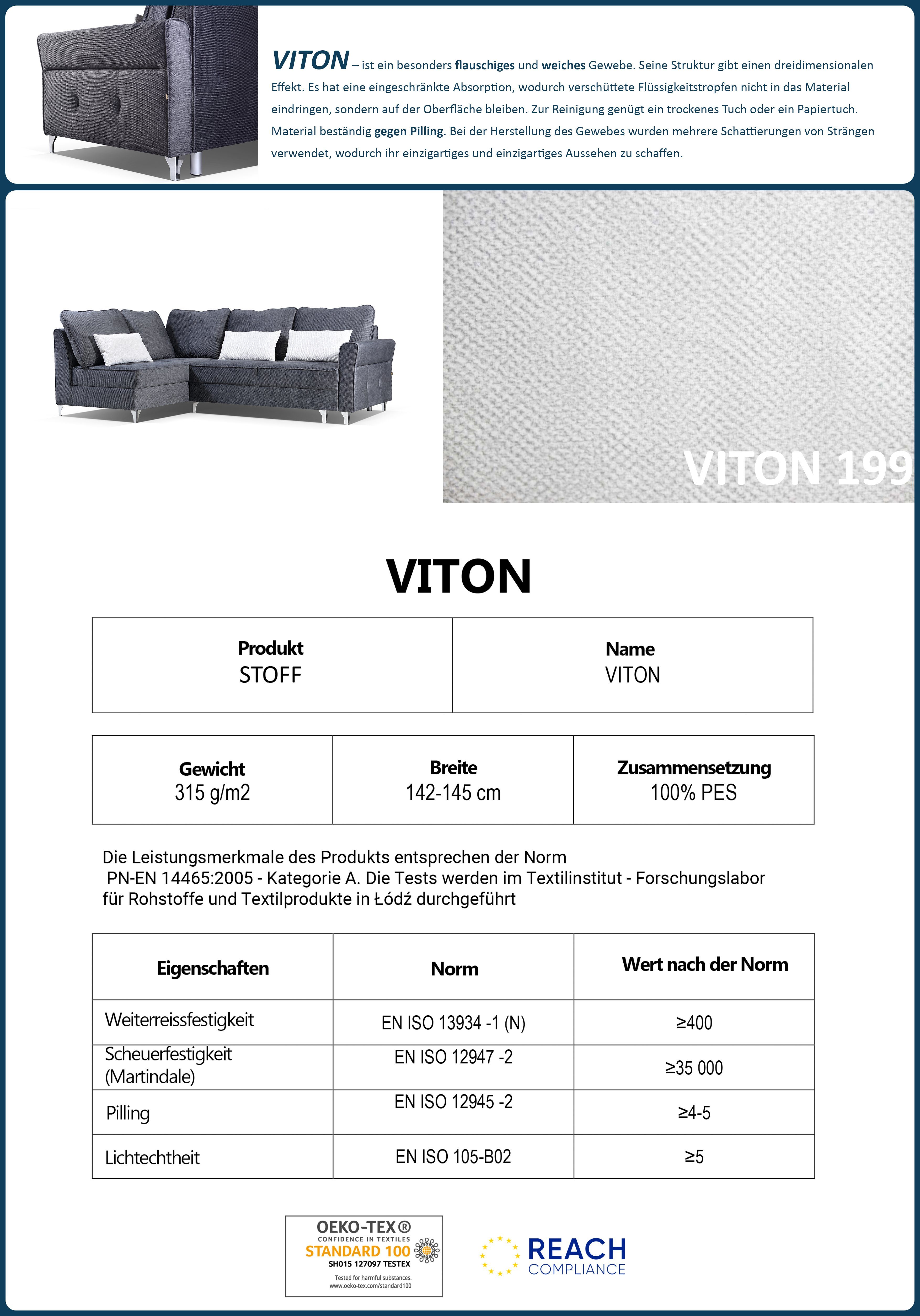 Beautysofa Polsterecke Hilton L, Ottomane links oder rechts, mit Metallbeine, Velour Polsterecke, Eckcouch mit Schlaffunktion und Hocker