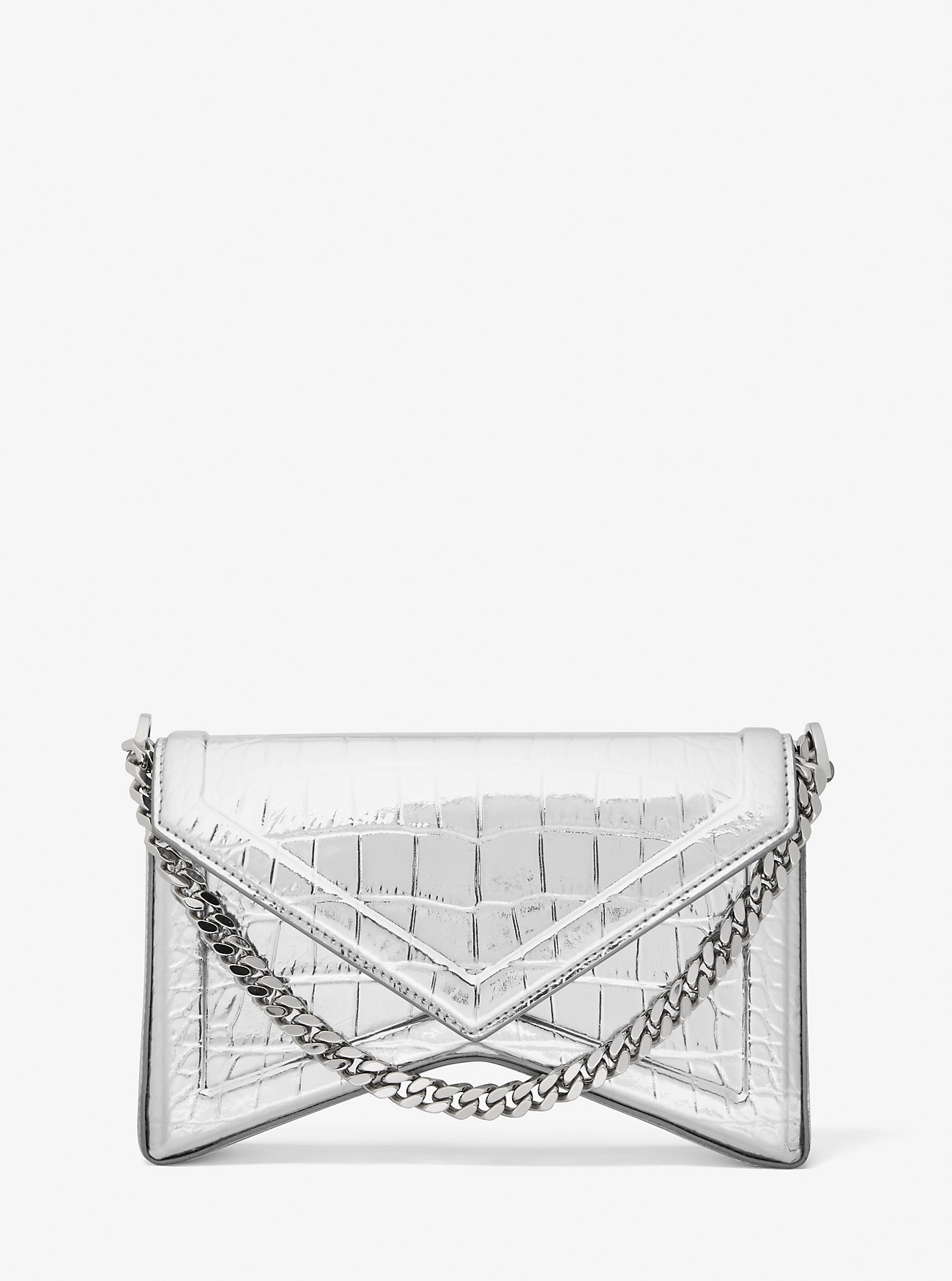Manhatta Metallic Crocodile Embossed Leather Shoulder Bag - SILVER