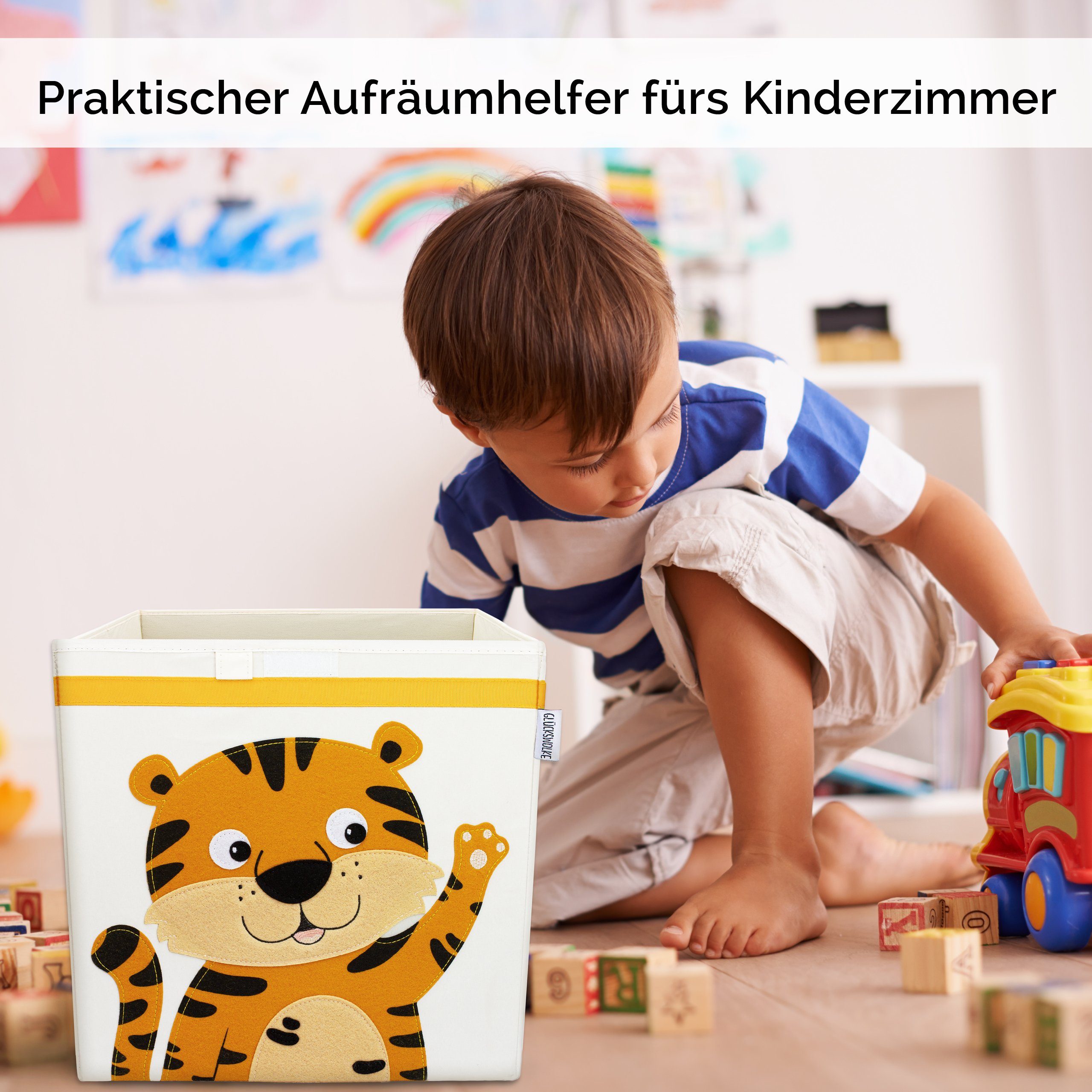 GLÜCKSWOLKE Aufbewahrungsbox Kinder - 15 Motive I Spielzeugkiste mit Deckel für Kinderzimmer (Größe 33x33x33), Boxen zur Aufbewahrung im Kallax Regal I Kiste für Spielzeug