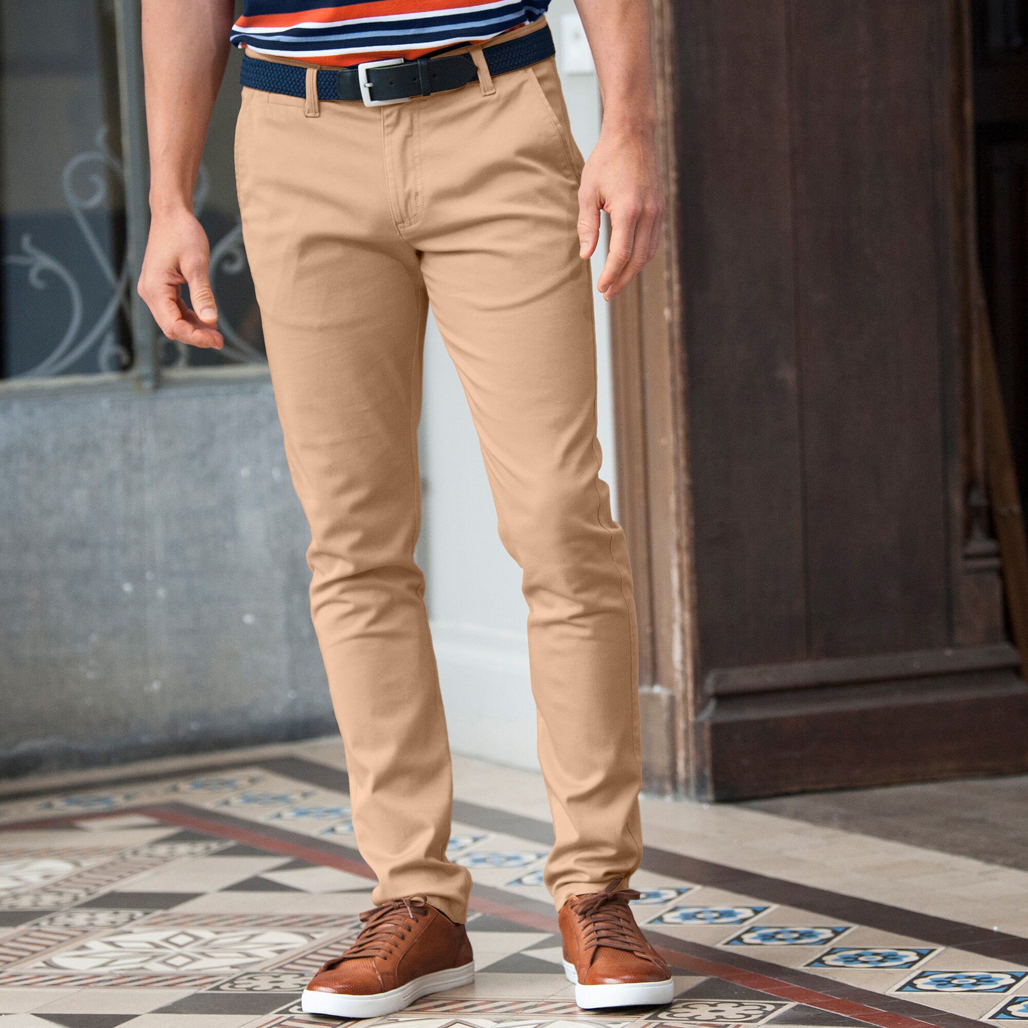 Ceinture tressée extensible finitions cuir