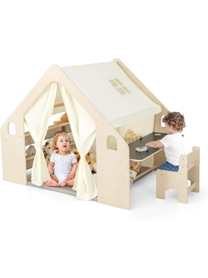 COSTWAY 6-IN-1 Kinderzelt Holz in Beige günstig kaufen onesize