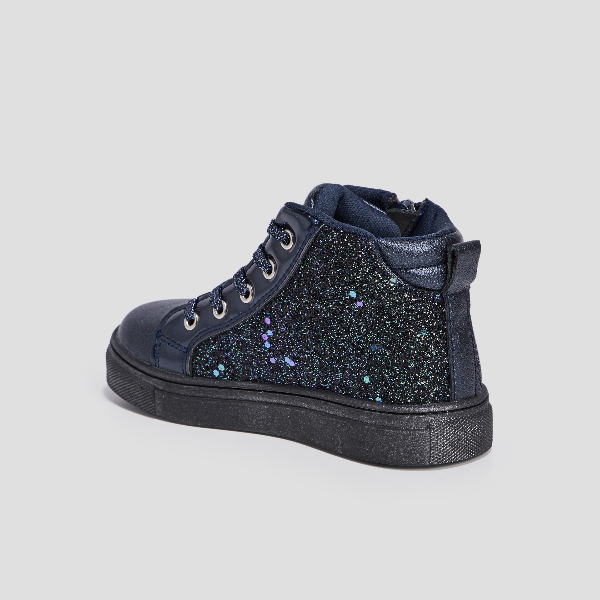 Baskets montantes pailletées zippées bleu marine fille | La Halle