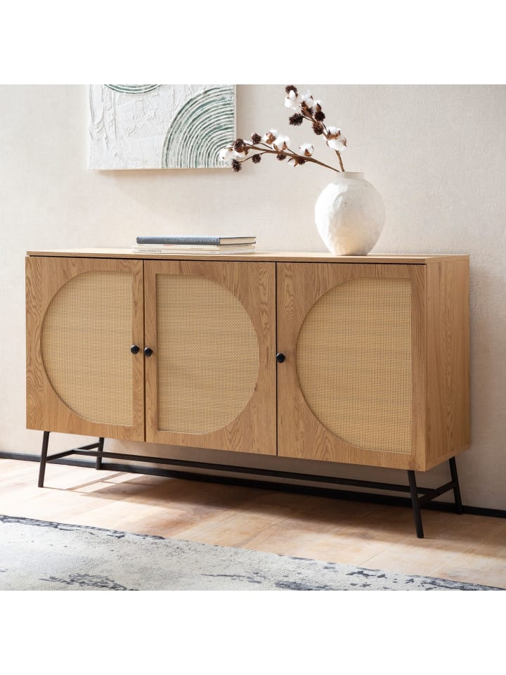 KADIMA DESIGN Sideboard 140x80x39 cm Kommode Eiche-Dekor mit Rattan Geflecht günstig kaufen onesize