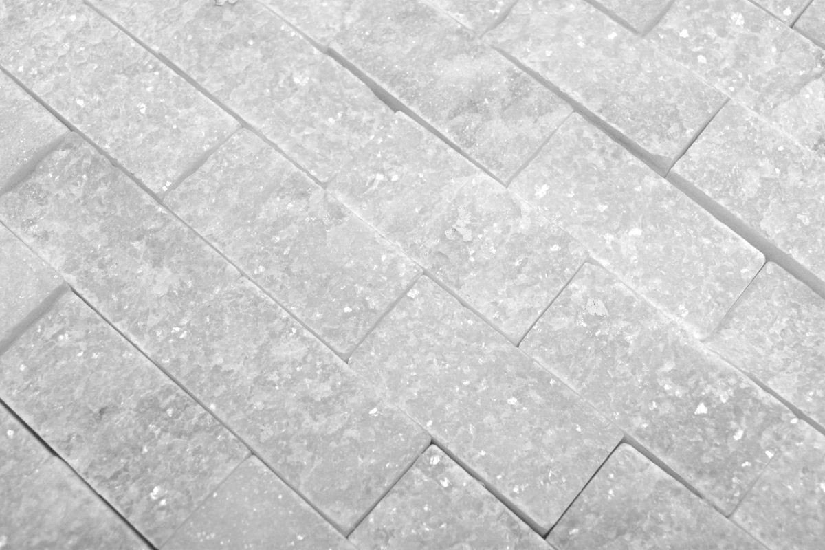 Mosani Mosaikfliesen Splitface Marmor Mosaik Steinwand Naturstein weiß Brick Mauerverband