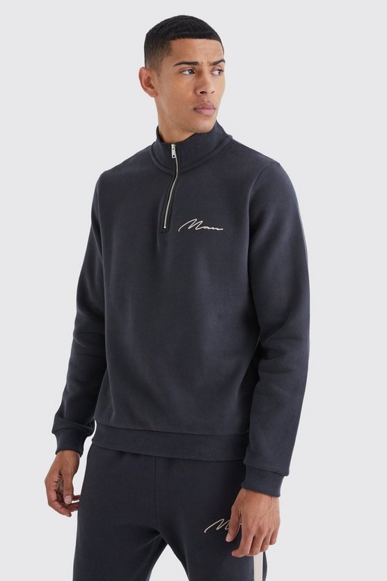 Man Signature Sweatshirt-Trainingsanzug mit 1/4 Reißverschluss