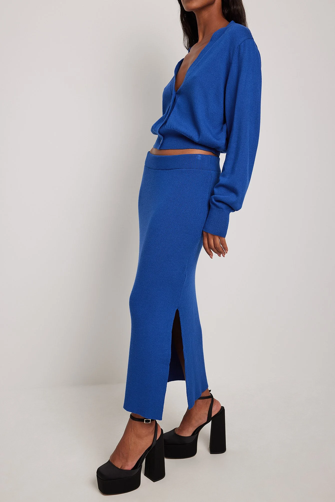 Rock mit hochgeschnittener Taille im Rippenstrick