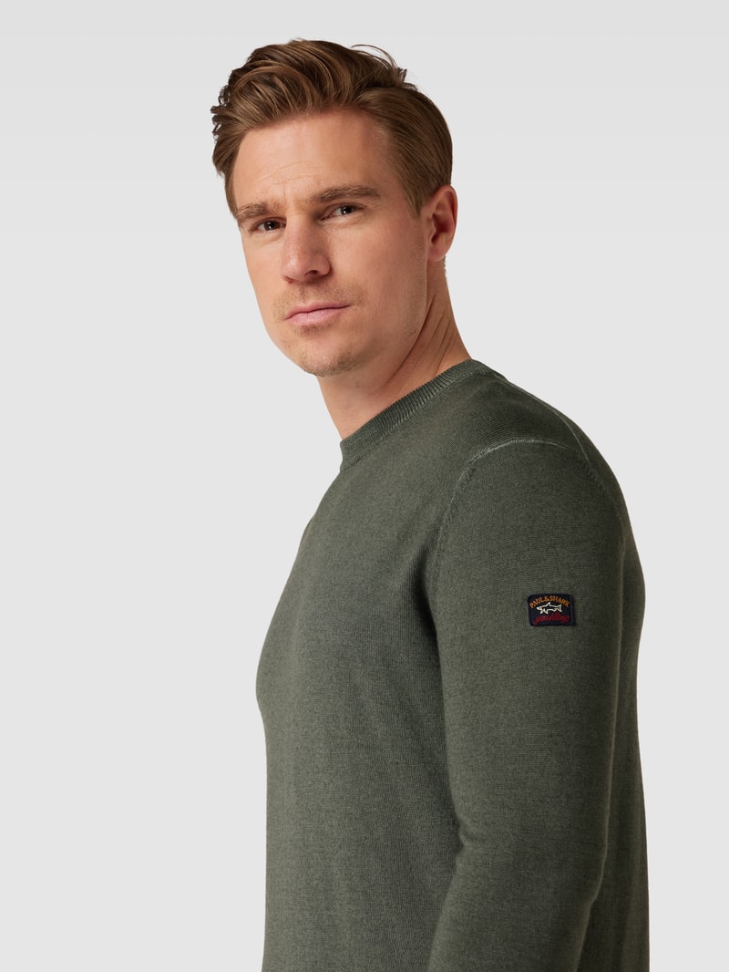 Sweatshirt aus Lanawolle mit Label-Patch in dunkelgrün