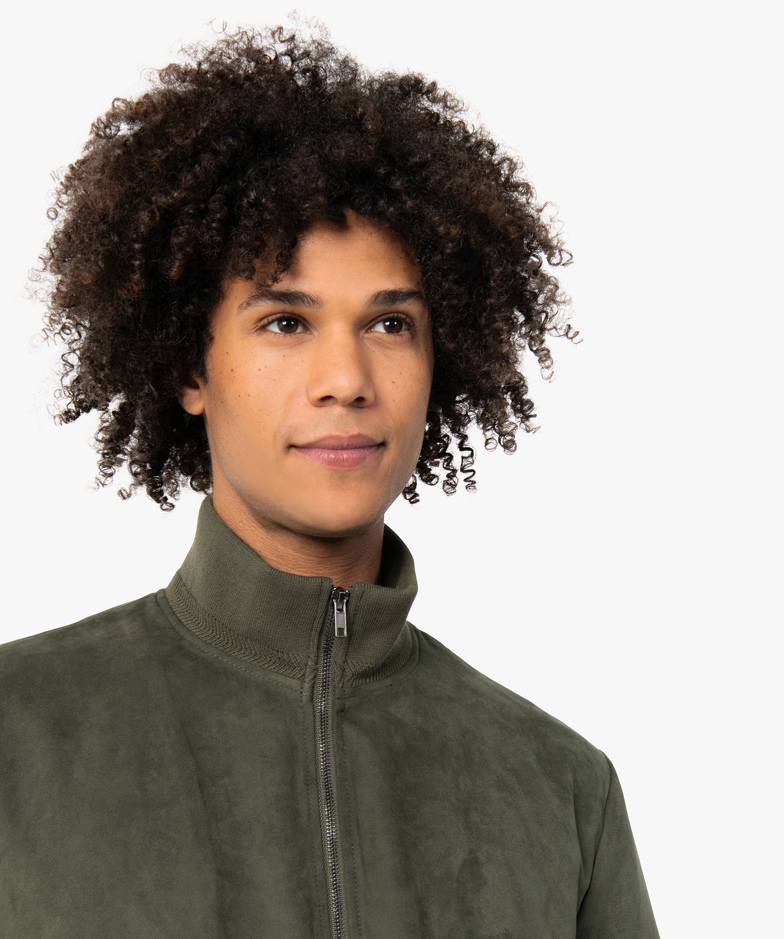 Blouson homme en suédine avec finitions bord-cte kaki | GEMO