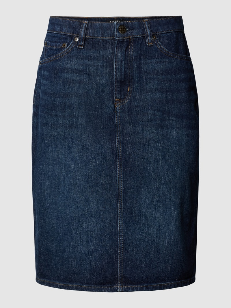 Knielanger Jeansrock mit Gehschlitz Modell 'DANIELA' in marineblau