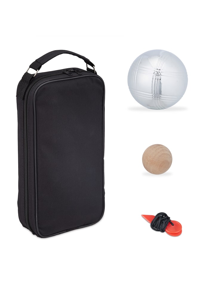 relaxdays 11-teiliges Boule Kugeln Set in Silber/ Schwarz günstig kaufen onesize