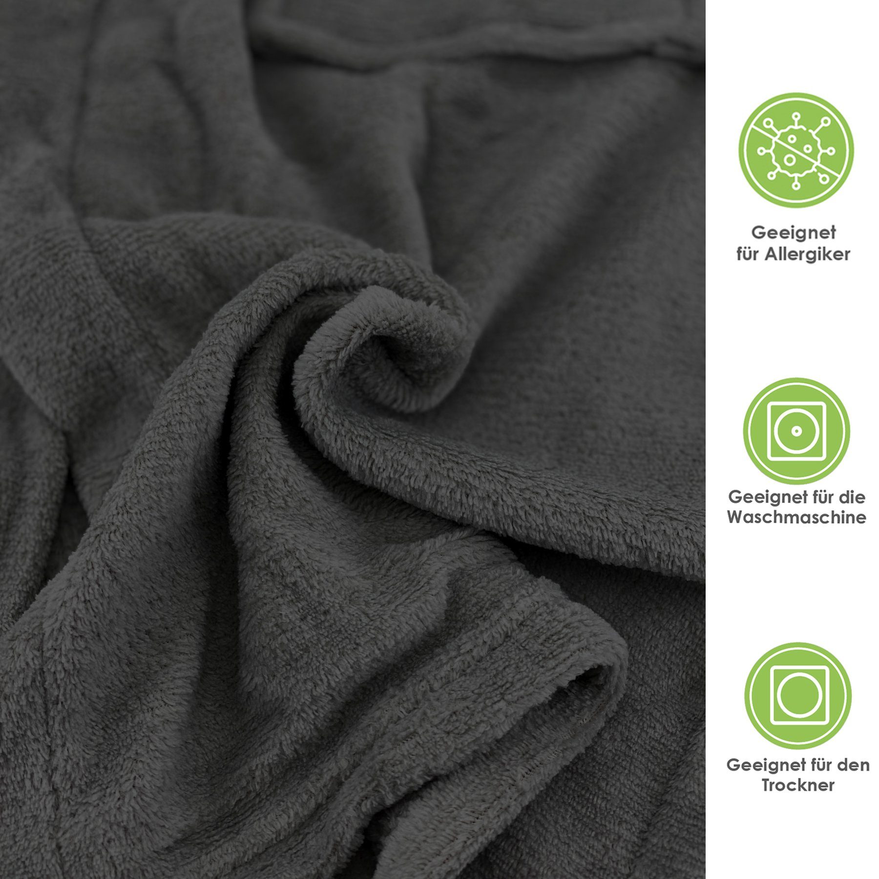 heimtexland Bademantel Super Soft Bademantel Teddy Fleece Morgenmantel, Midilänge, Stehkragen, super weich und flauschig I Hochflor meliert I 150x200 cm