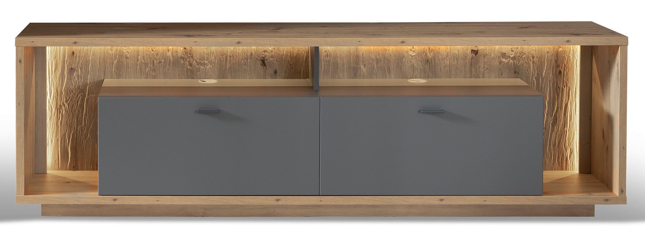 MCA furniture Wohnwand Wohnkombination 1 Lizzano, Balkeneiche / Royal Grey, 3-teilig, LED, (4-St)
