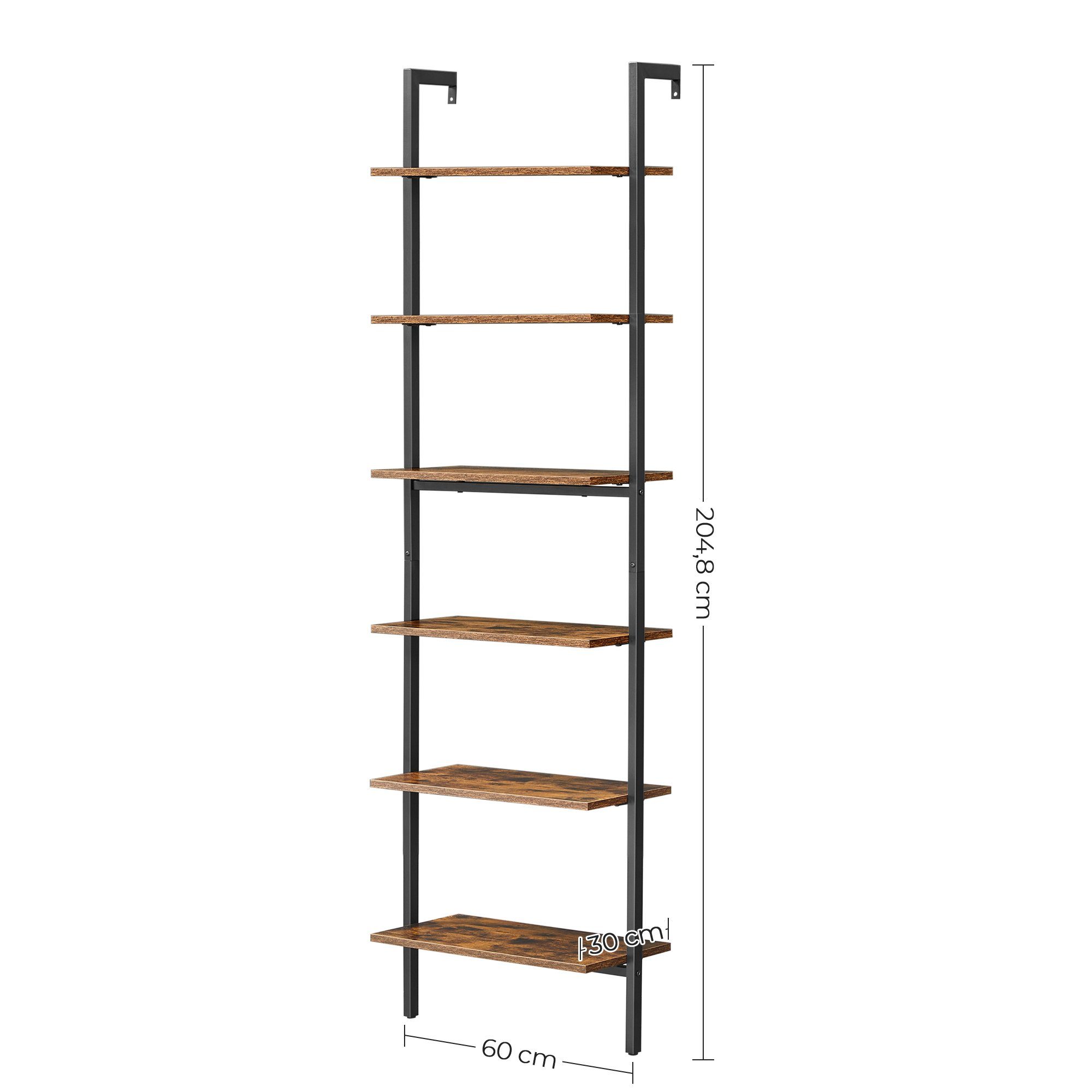 VASAGLE Bücherregal Standregal, 6 Ablagen, 204,8 x 60 x 30 cm
