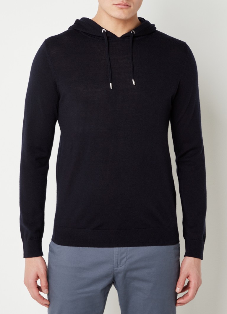 Reiss Fine-knit wool hoodie with melange design