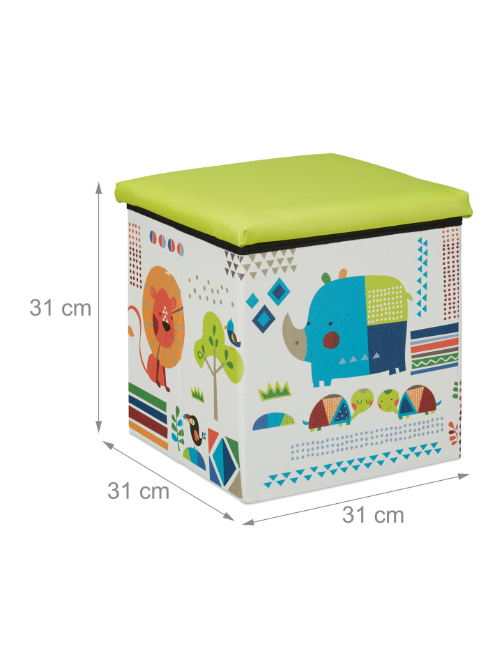 relaxdays Sitzhocker Tiere in Grün/Weiß - (B)31 x (H)31 x (T)31 cm günstig kaufen onesize