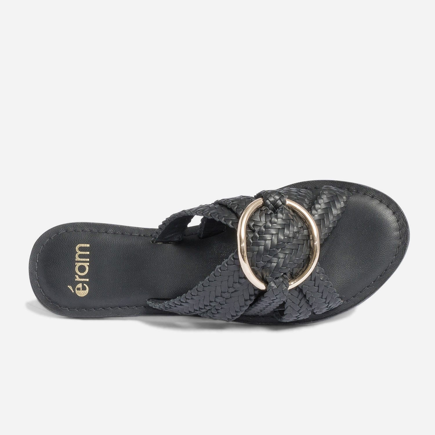 Mule noire en cuir tressé avec maxi anneau