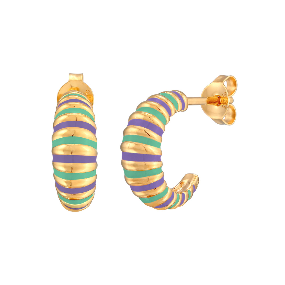 Elli Elli Boucles d'Oreilles Femmes Créoles Chunky cannelé Orange avec émail en Argent Boucles d'oreilles