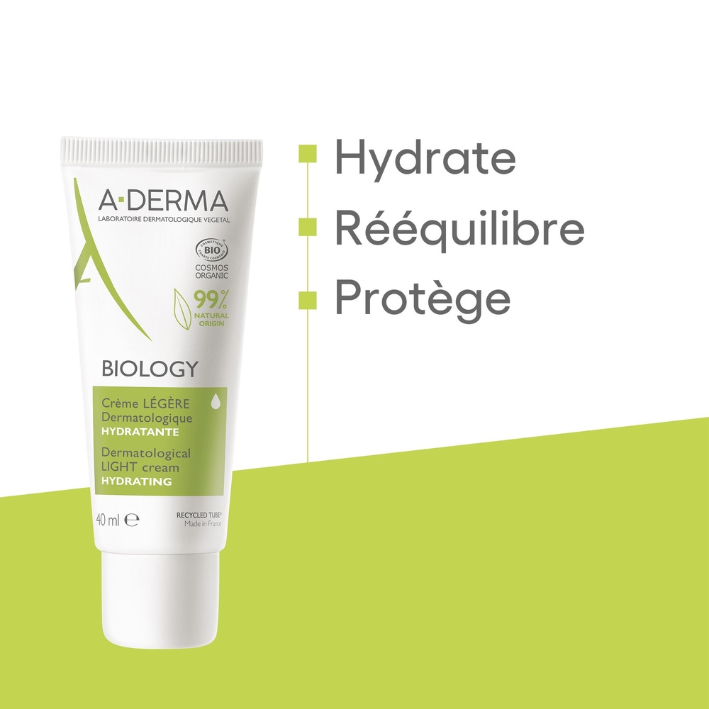 A-Derma Biology - Crème légère dermatologique hy dratante BIO Soin visage