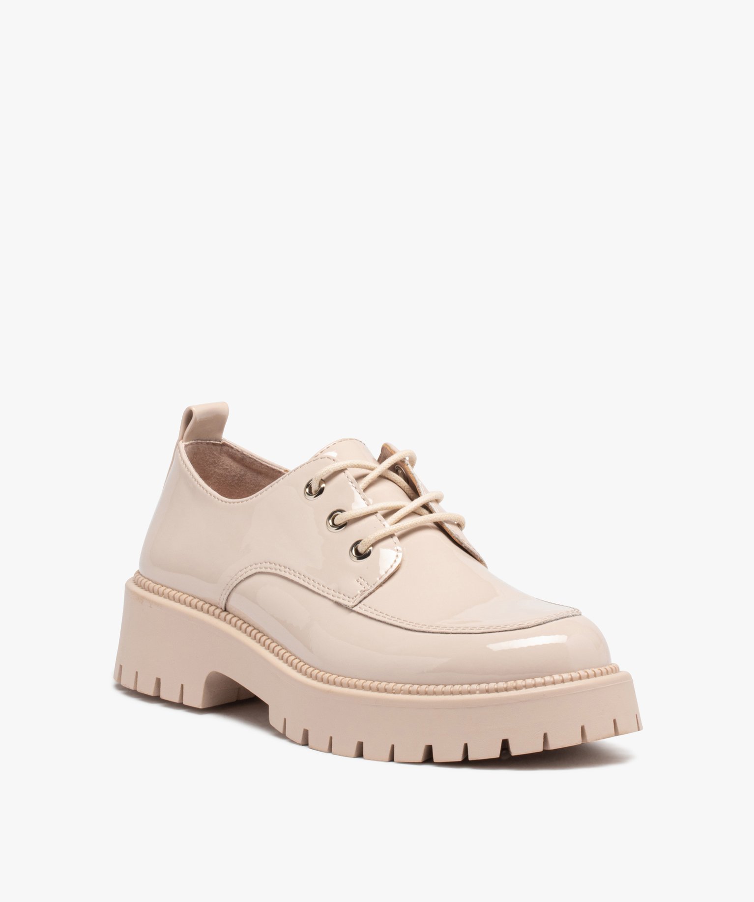 Derbies femme unis dessus vernis à semelle épaisse et cran... beige | GEMO