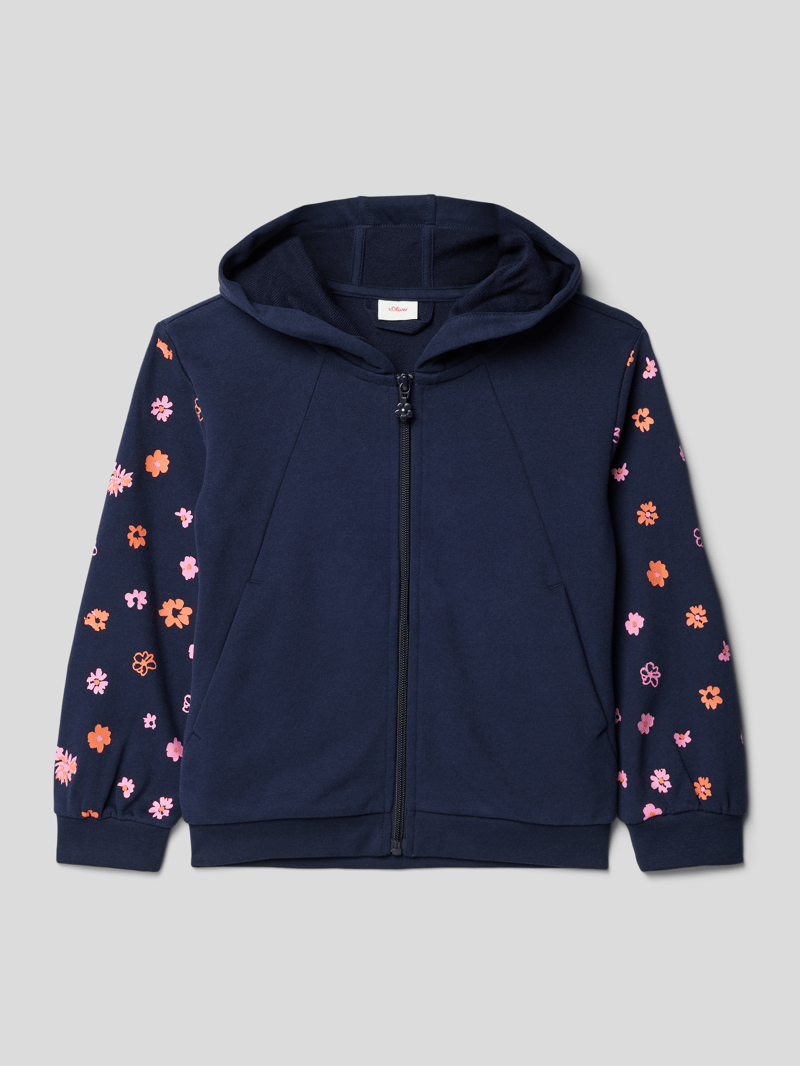 Sweatjacke mit floralem Print in marineblau