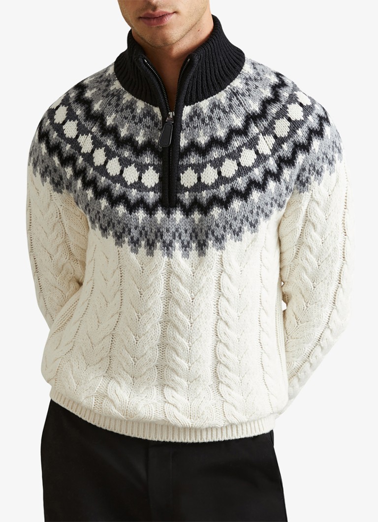 Reiss Colorado cable-knit sweater in wool blend with graphic print