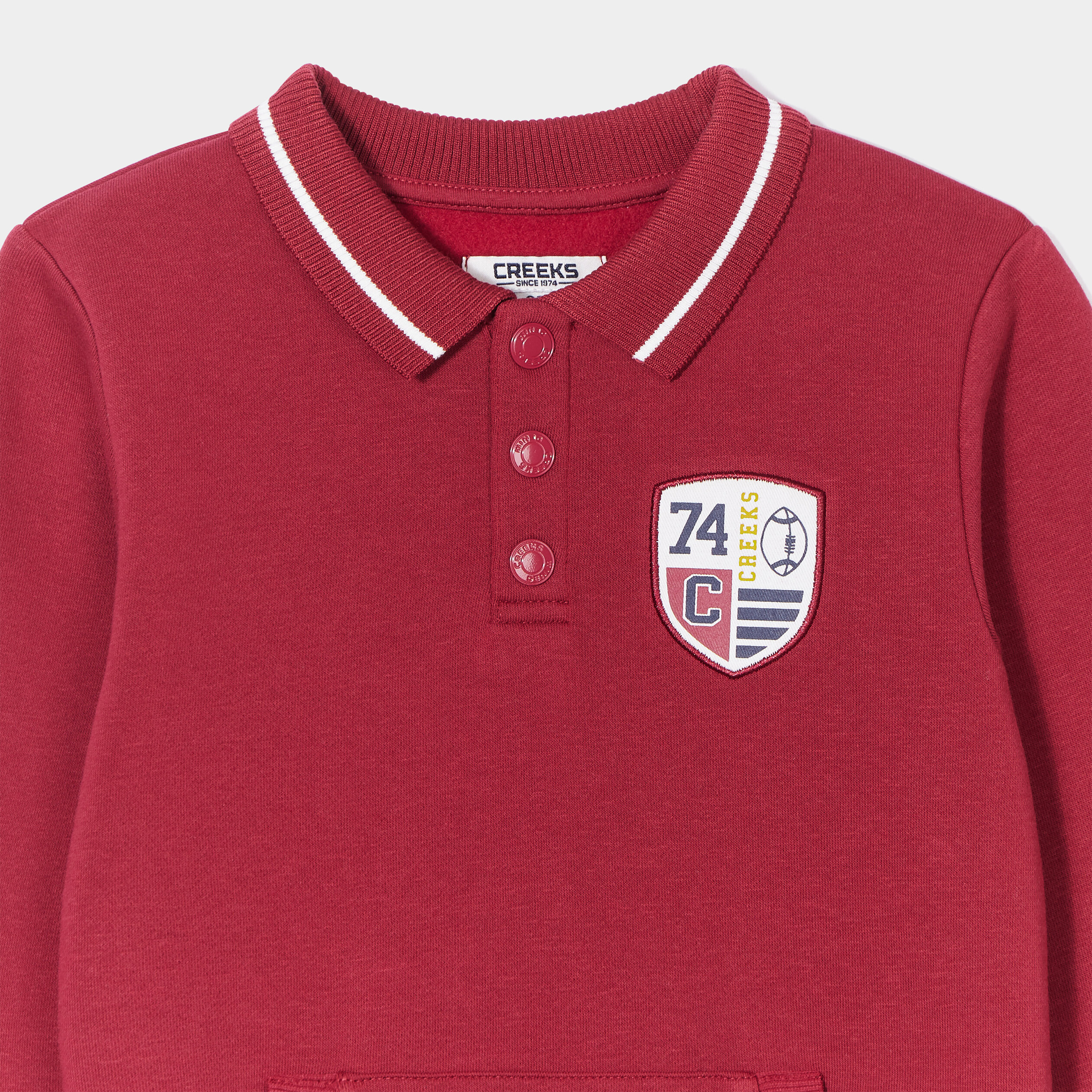 Sweat col polo avec 1 poche Creeks rouge foncé garçon | La Halle