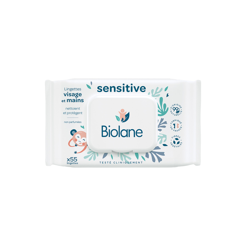biolane Lingettes visage et mains sensitives X55 Lingettes
