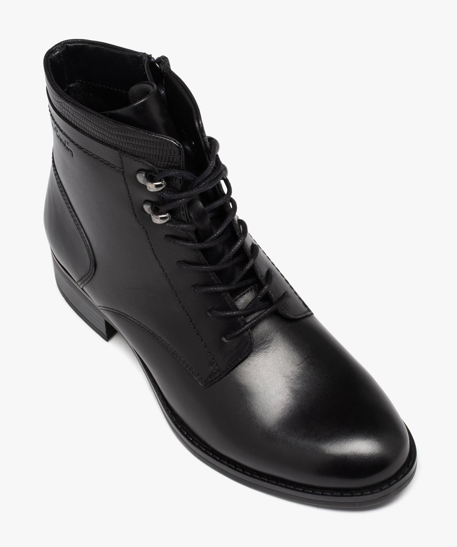 Boots en cuir lacées avec col fantaisie femme - Pierre Cardin noir | GEMO