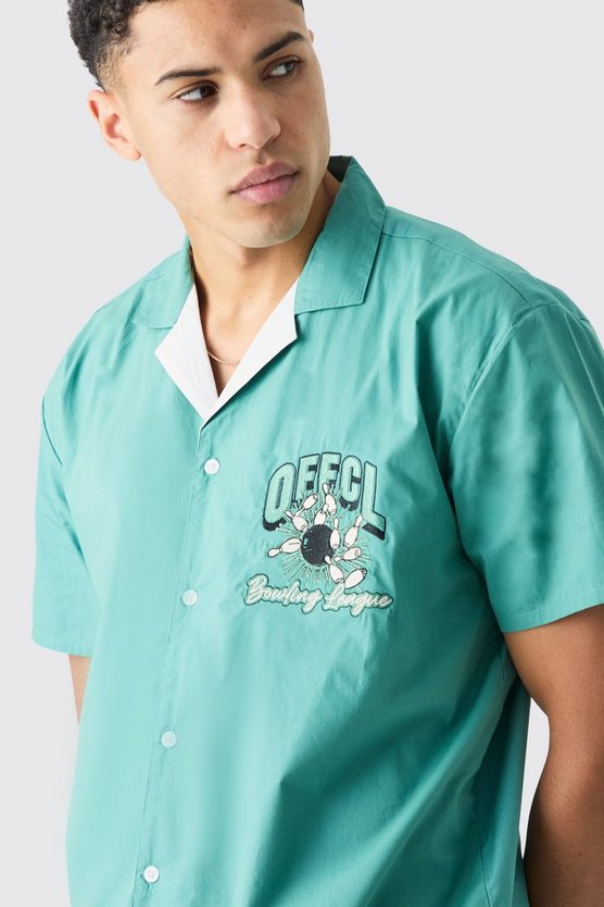 Short Sleeve Poplin Oversized Offcl Bowling Shirt